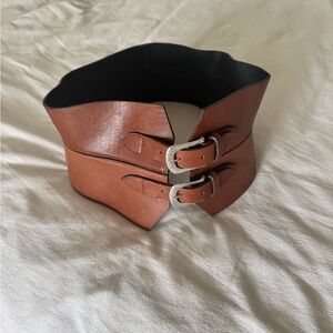 Brown Leather Corset Belt with Buckles